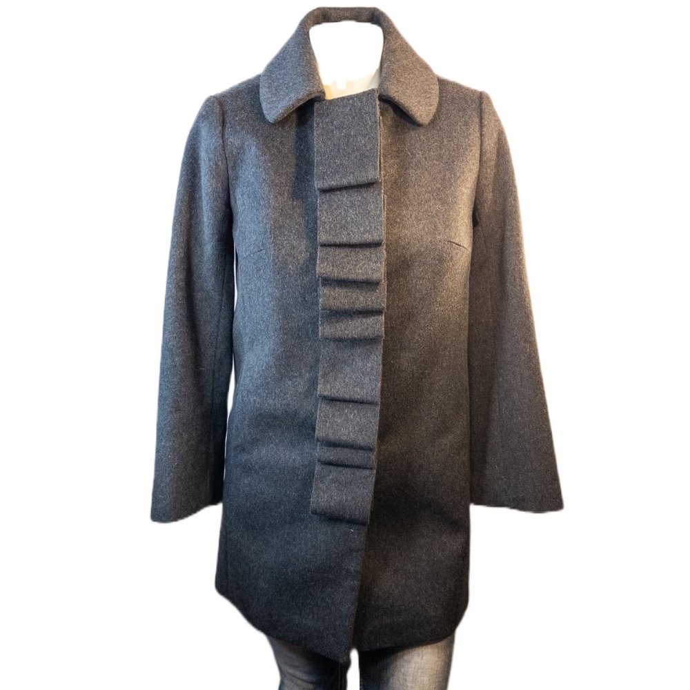 J Crew Womens Size P2 Grey 100% Brushed Wool Winter Coat Ruffle Script Jacket